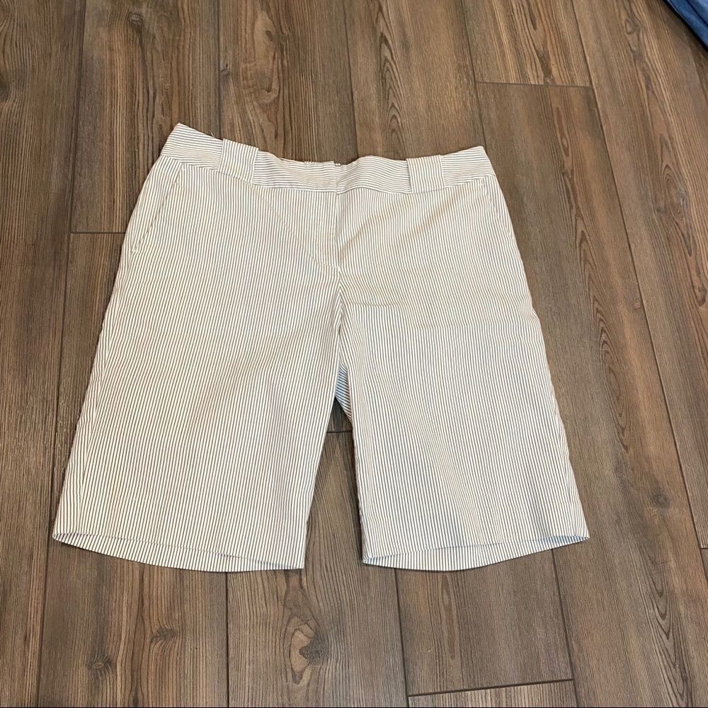 Attention Olive Green Striped Stretch Bermudas 10